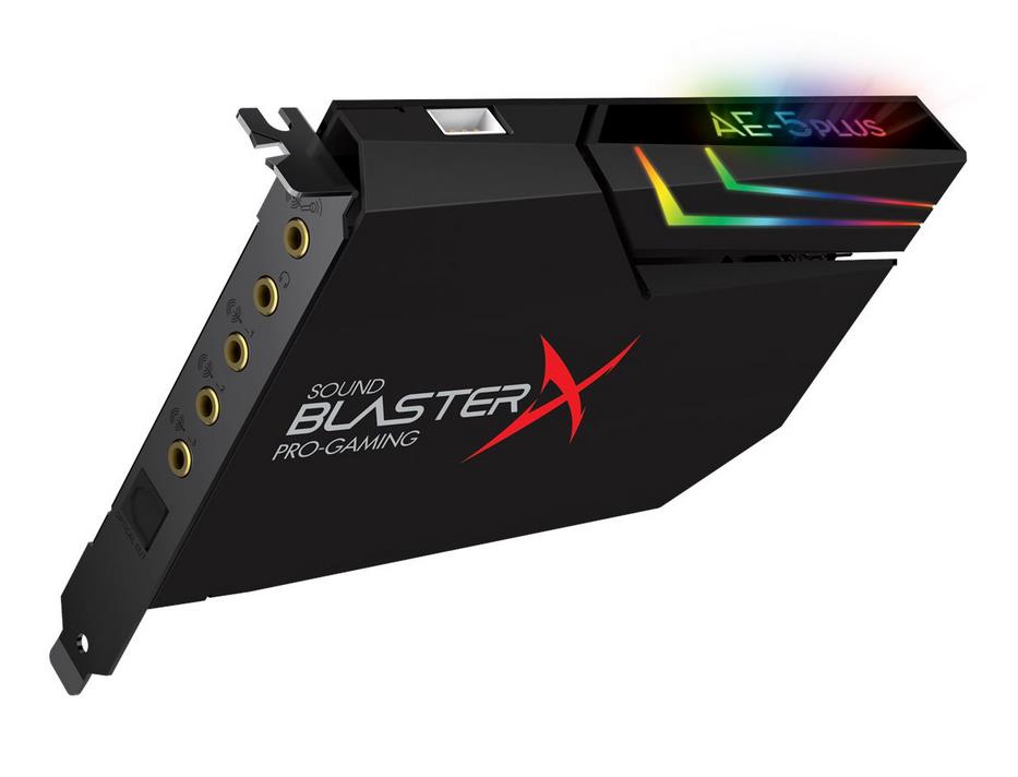 Sound Card: Sound BlasterX <b>AE-5 Plus</b> Pro Gaming, PCI-E DAC with XAMP Discrete headphone BI-AMP, Built-in RGB Controller  